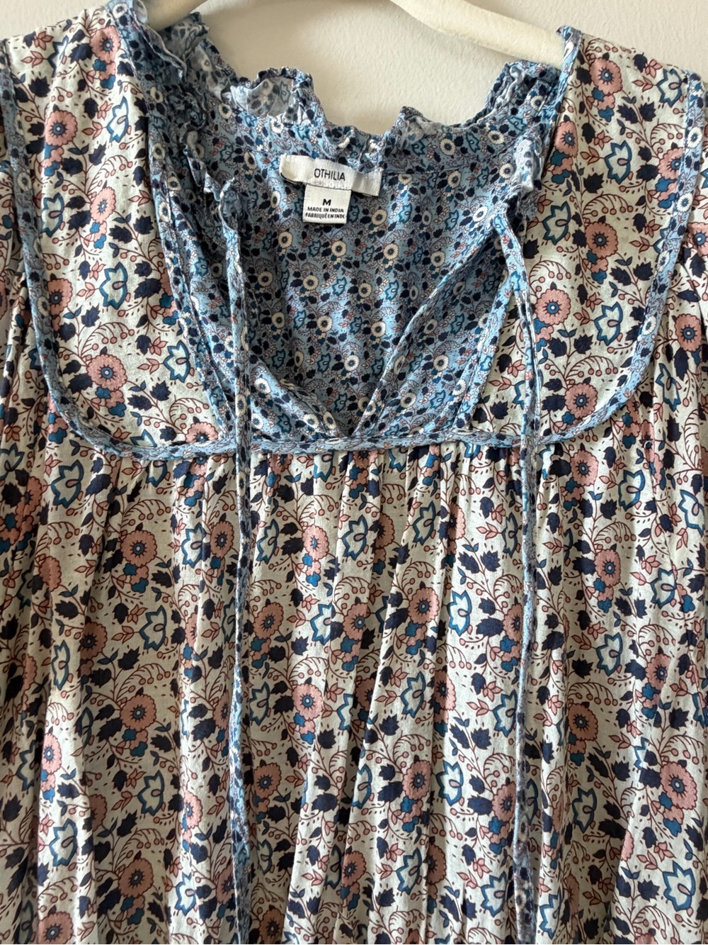 ILIA Cream Floral Maxi Dress with Blue & Pink Accents